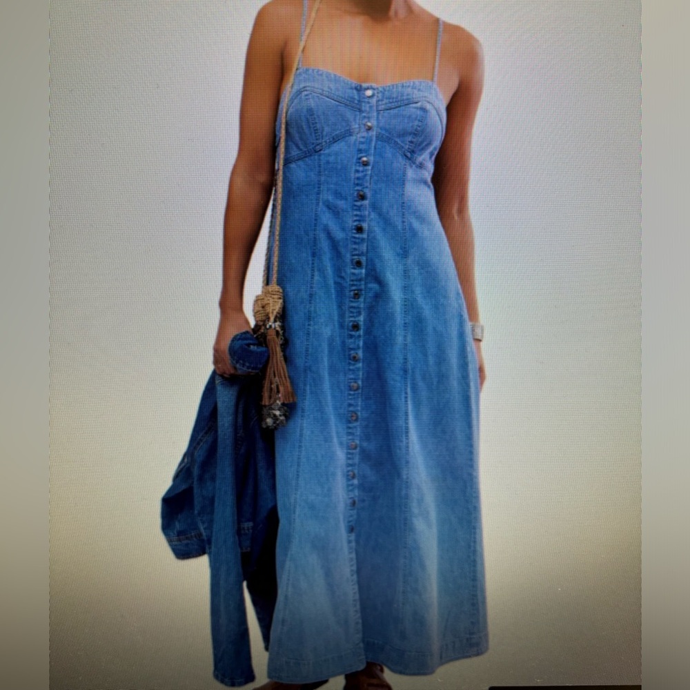 Like New Lovely Free People Just Jill Maxi Denim Dress
